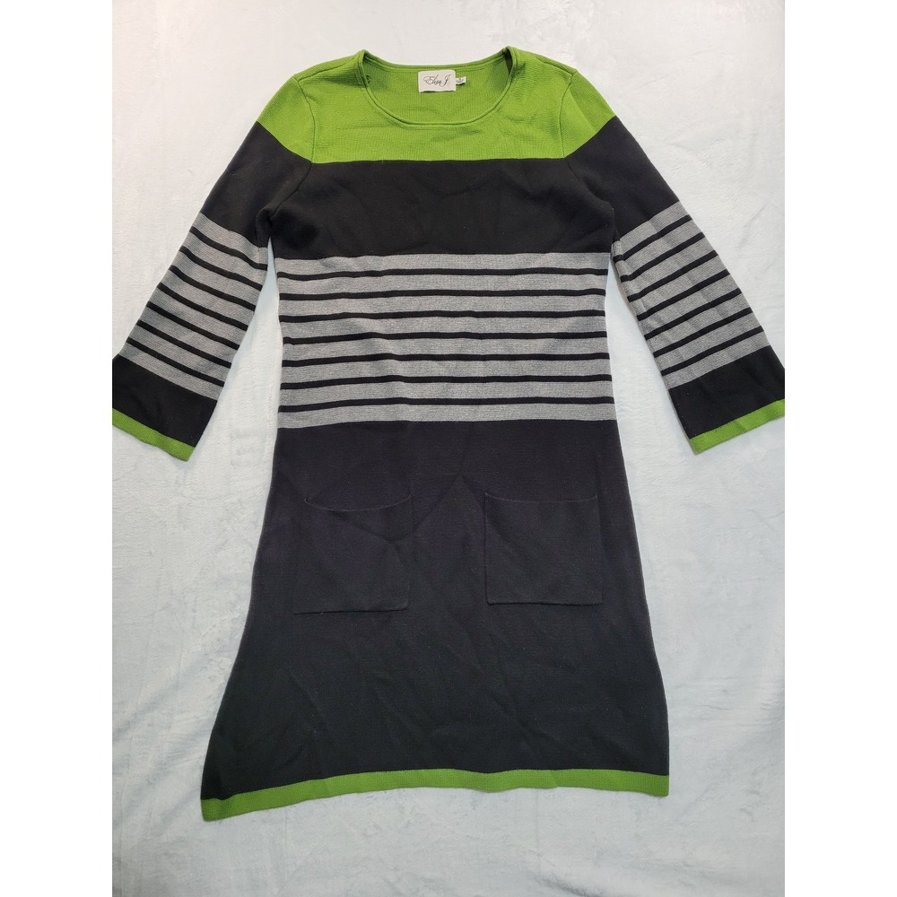 Eliza J Sweater Dress Womens Medium Black Green‎ Striped Color Block Pocket